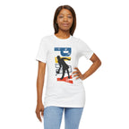 Women's retro-inspired pickleball T-shirt with vertical 'PICKLEBALL' back print, by Printify, casual athletic top for women.