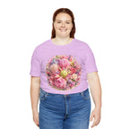 Unisex Peony Pickleball T-Shirt made of premium cotton, featuring a colorful peony design on a comfortable, casual tee.