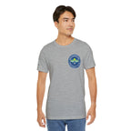 Personalized pickleball T-shirt by Printify featuring custom name sleeve, club logo, and pickleball graphic on the back.