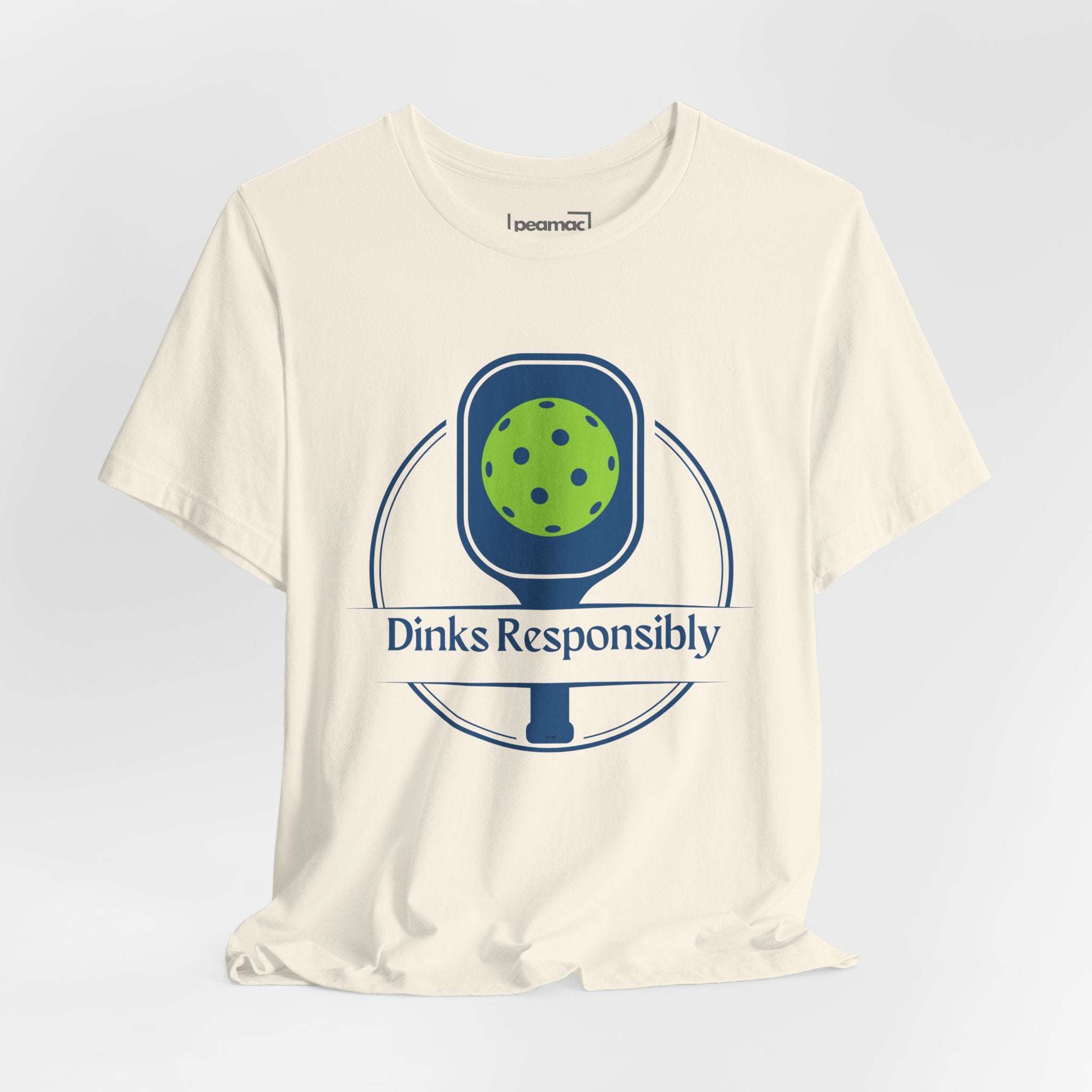 Dinks Responsibly Pickleball T-shirt with paddle and ball graphic, fun pickleball shirt by Printify, casual sportswear.