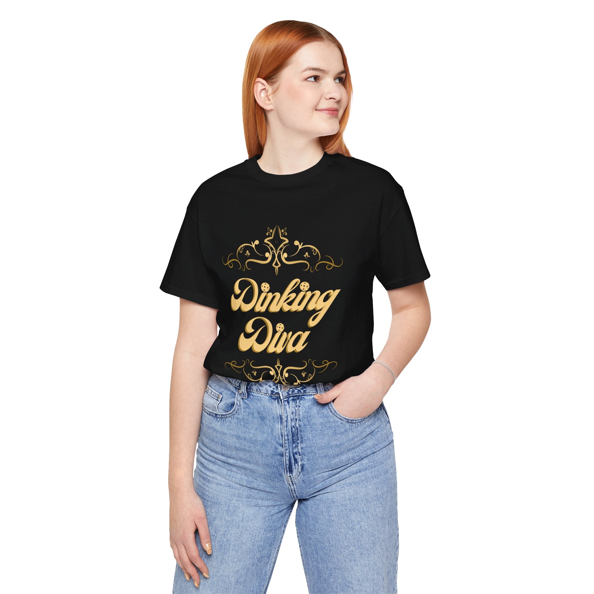 Dinking Diva Pickleball Tee | Gold Filigree Design, Elegant & Soft Sports T-shirt | 8 colors - Sizes Small to 3XL | Gift for Players