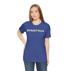 Toronto PickleTOwn T-Shirt featuring CN Tower and Pickleball ‘O’ design, casual cotton tee from Printify.
