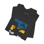 Men's Retro Pickleball Action T-Shirt with front silhouette and vertical 'PICKLEBALL' text on the back, by Printify.