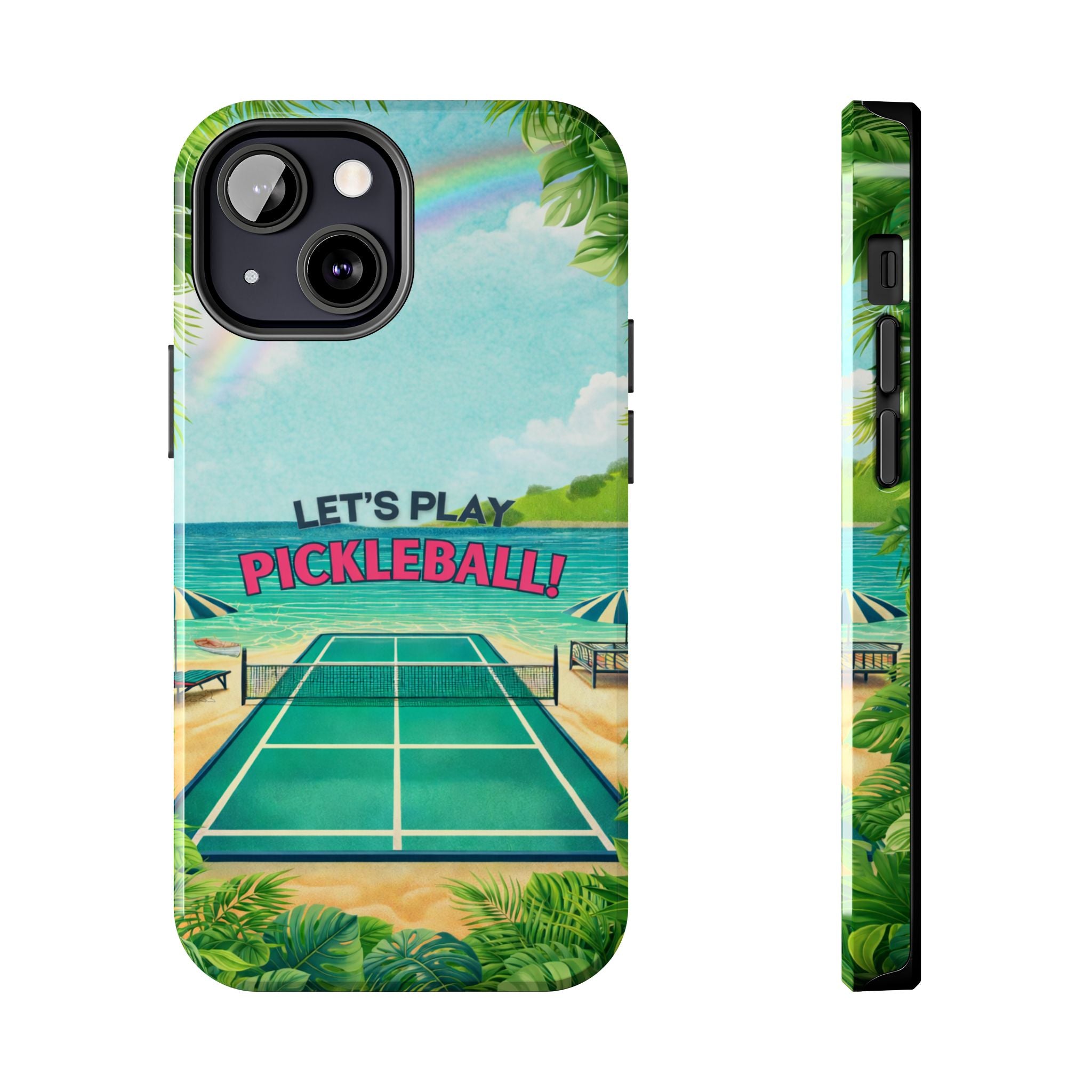 Let's Play Pickleball! Tropical Tough Phone Case | Supports Wireless Charging | Compatible with iPhone and Samsung smartphones