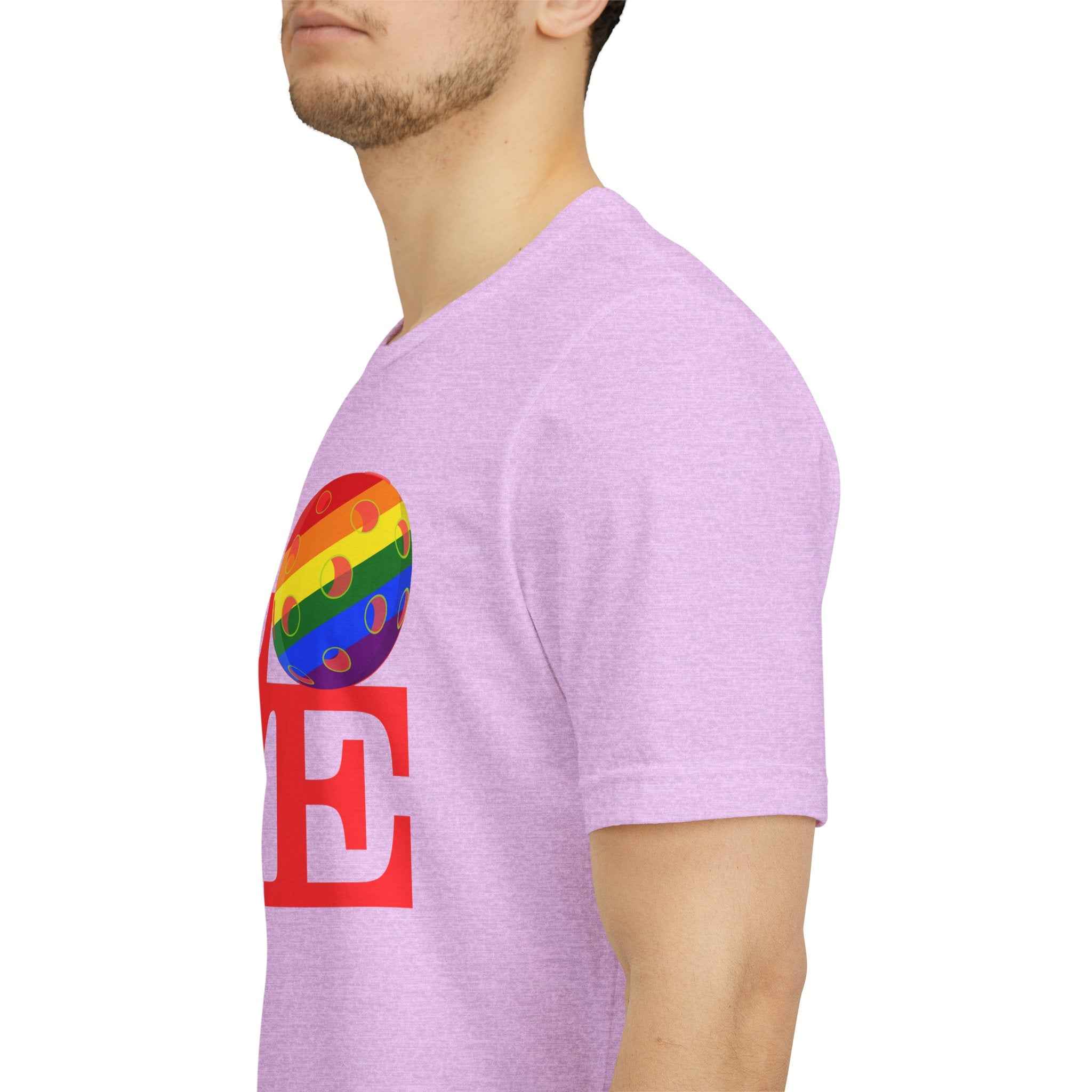Rainbow LGBTQ2 love pickleball pride T-shirt by Printify, featuring colorful pride flag design on a casual unisex tee.