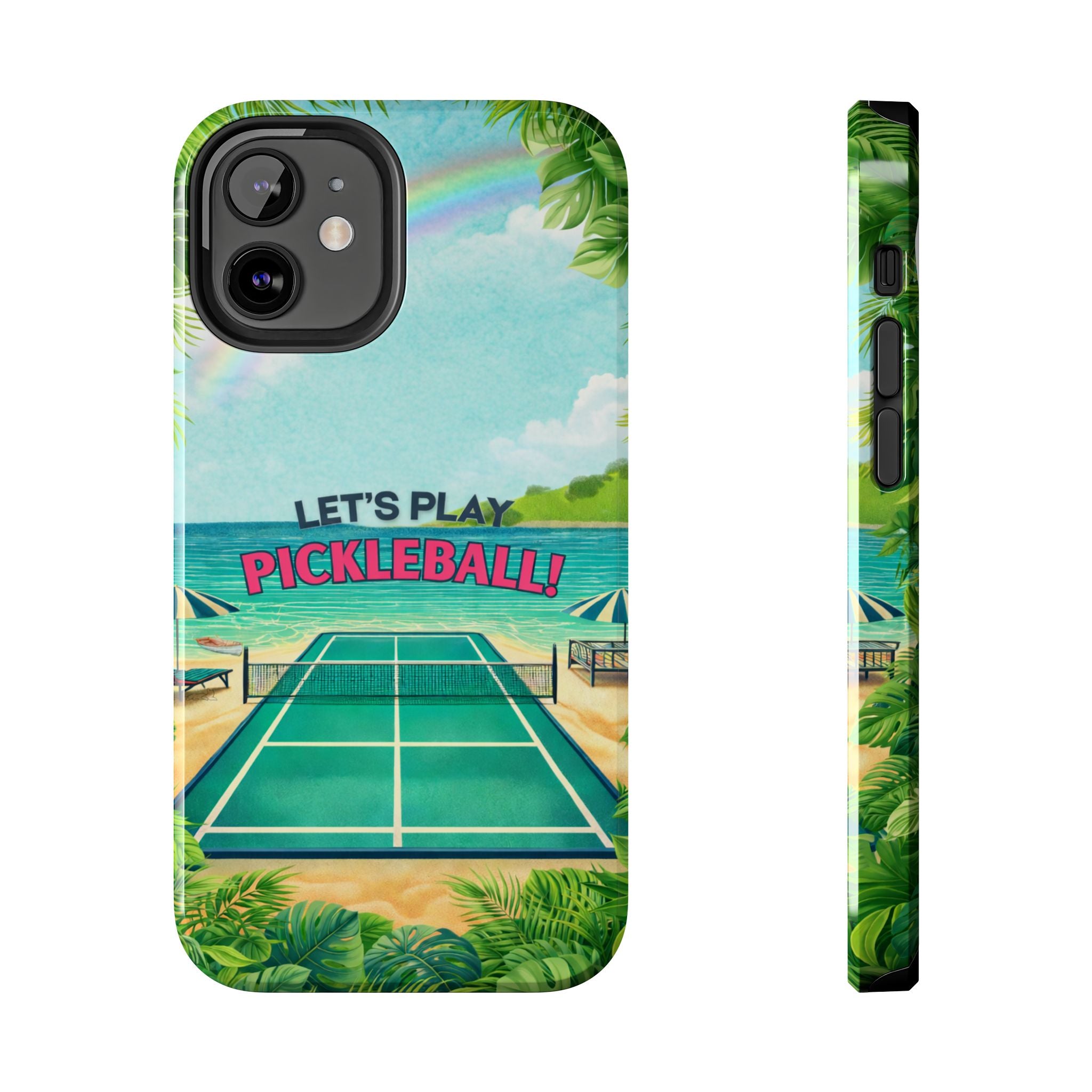 Let's Play Pickleball! Tropical Tough Phone Case | Supports Wireless Charging | Compatible with iPhone and Samsung smartphones