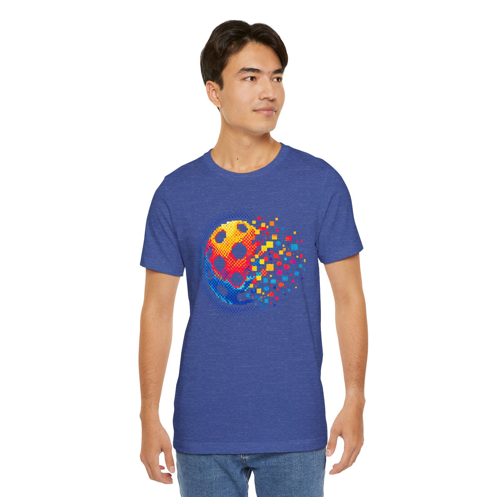 Matrix Burst Pickleball Tee by Printify featuring a retro court graphic on a casual T-shirt for pickleball enthusiasts.