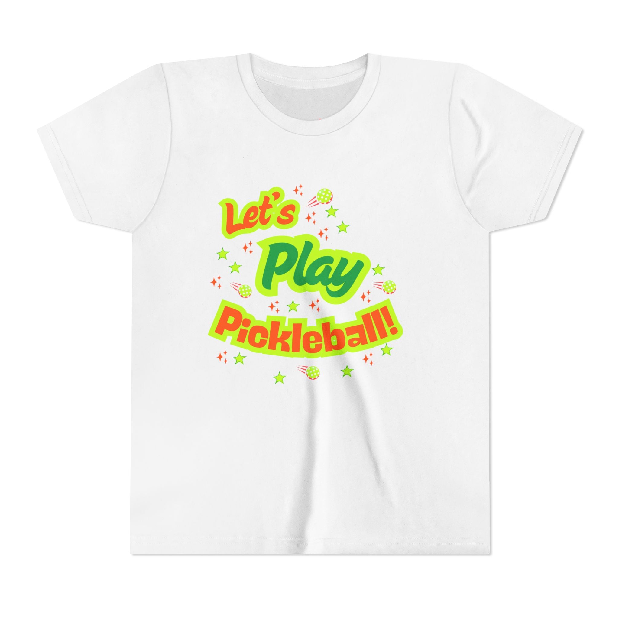 Youth Let’s Play Pickleball  Fun Neon Sports T-shirt for Kids  Colorful Pickleball Shirt for Boys & Girls, Soft & Comfy