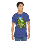 Unisex Hidden Forest Pickleball T-Shirt with Bainbridge Island tribute design, featuring a forest scene and pickleball graphics.