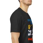 Men's Retro Pickleball Action T-shirt with dynamic front silhouette and vertical "PICKLEBALL" text on the back.