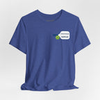 Custom personalized pickleball T-shirt with paddle graphic, featuring name and club design by Printify.