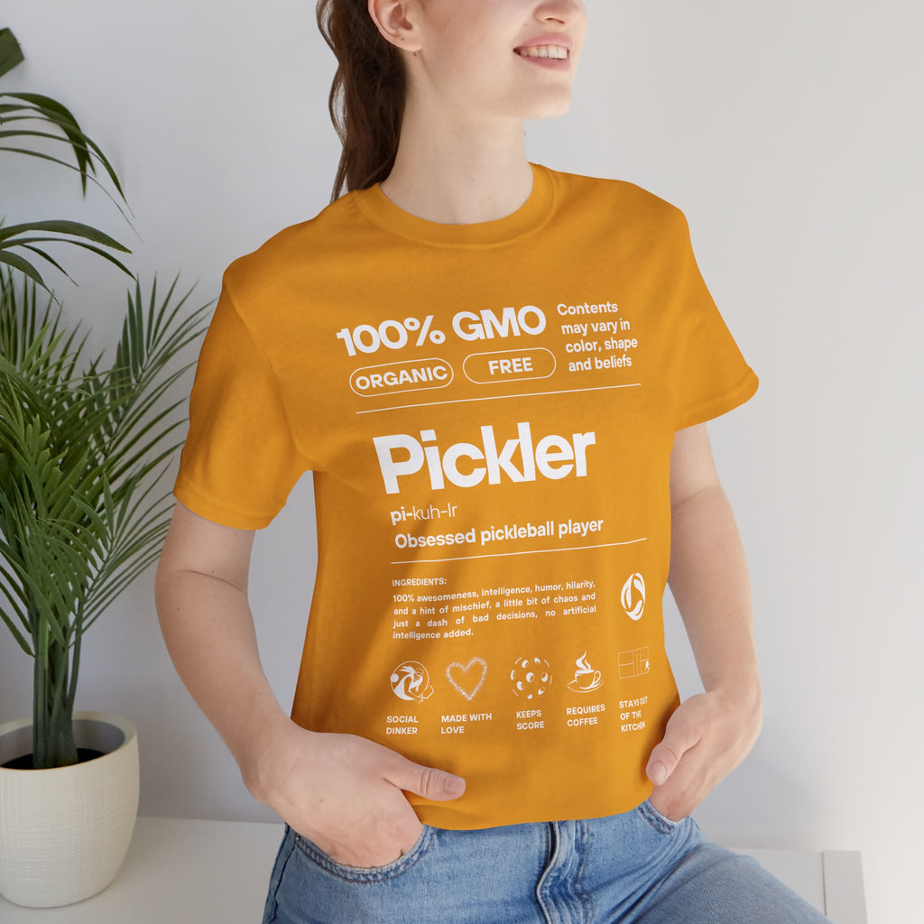 Women's Pickler Funny Definitions T-Shirt with white text, lightweight activewear, perfect for pickleball enthusiasts and casual wear.