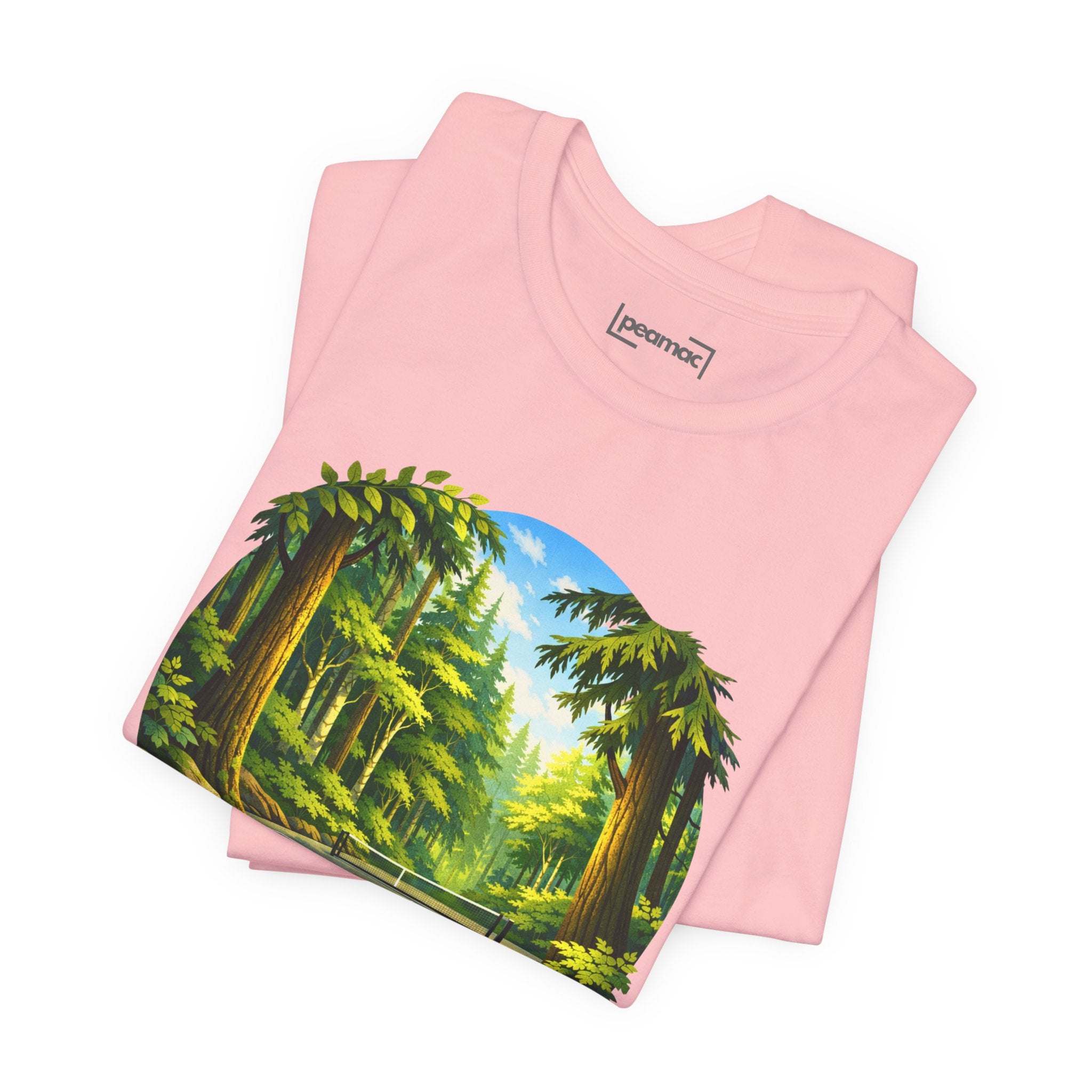 Unisex Hidden Forest Pickleball T-Shirt featuring Bainbridge Island tribute design, casual wear by Printify.