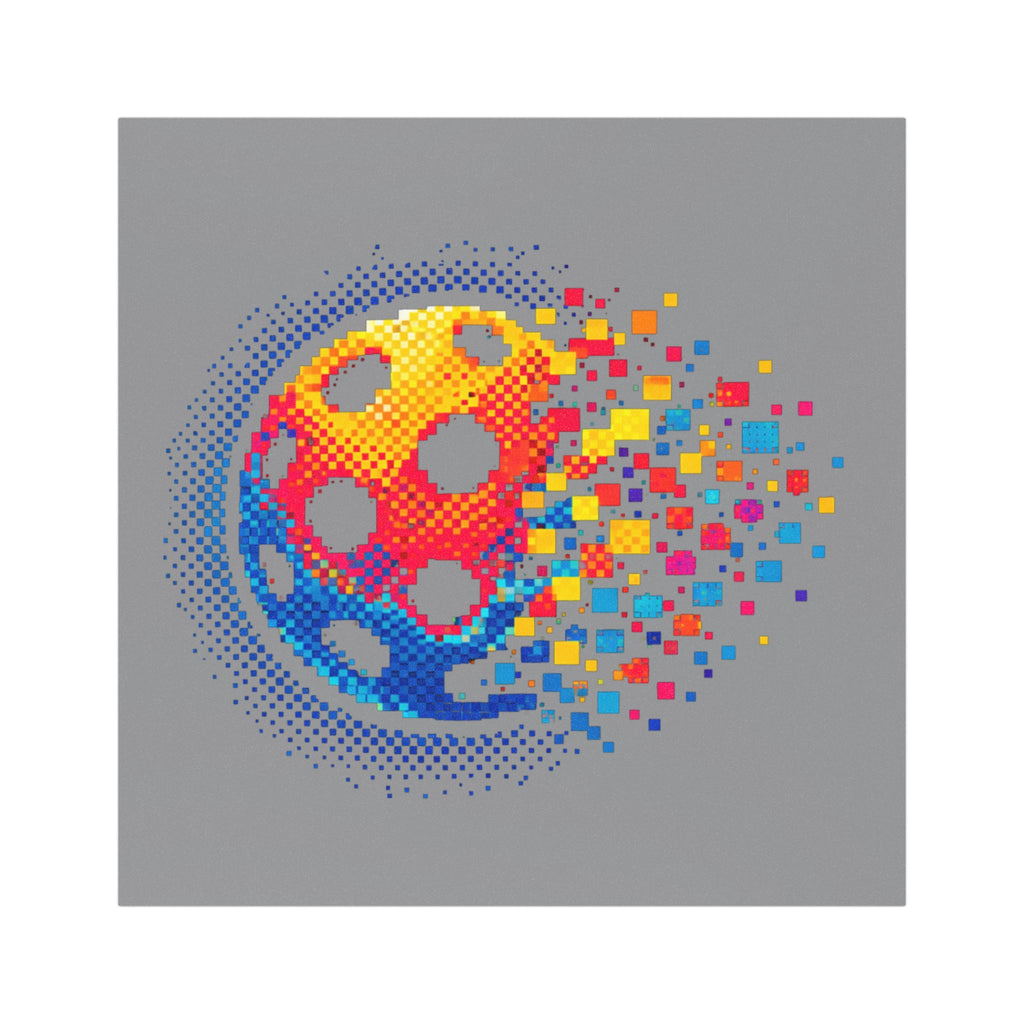 Square home decor magnet featuring a bold pixelated pickleball design, 5 inches, from Printify.