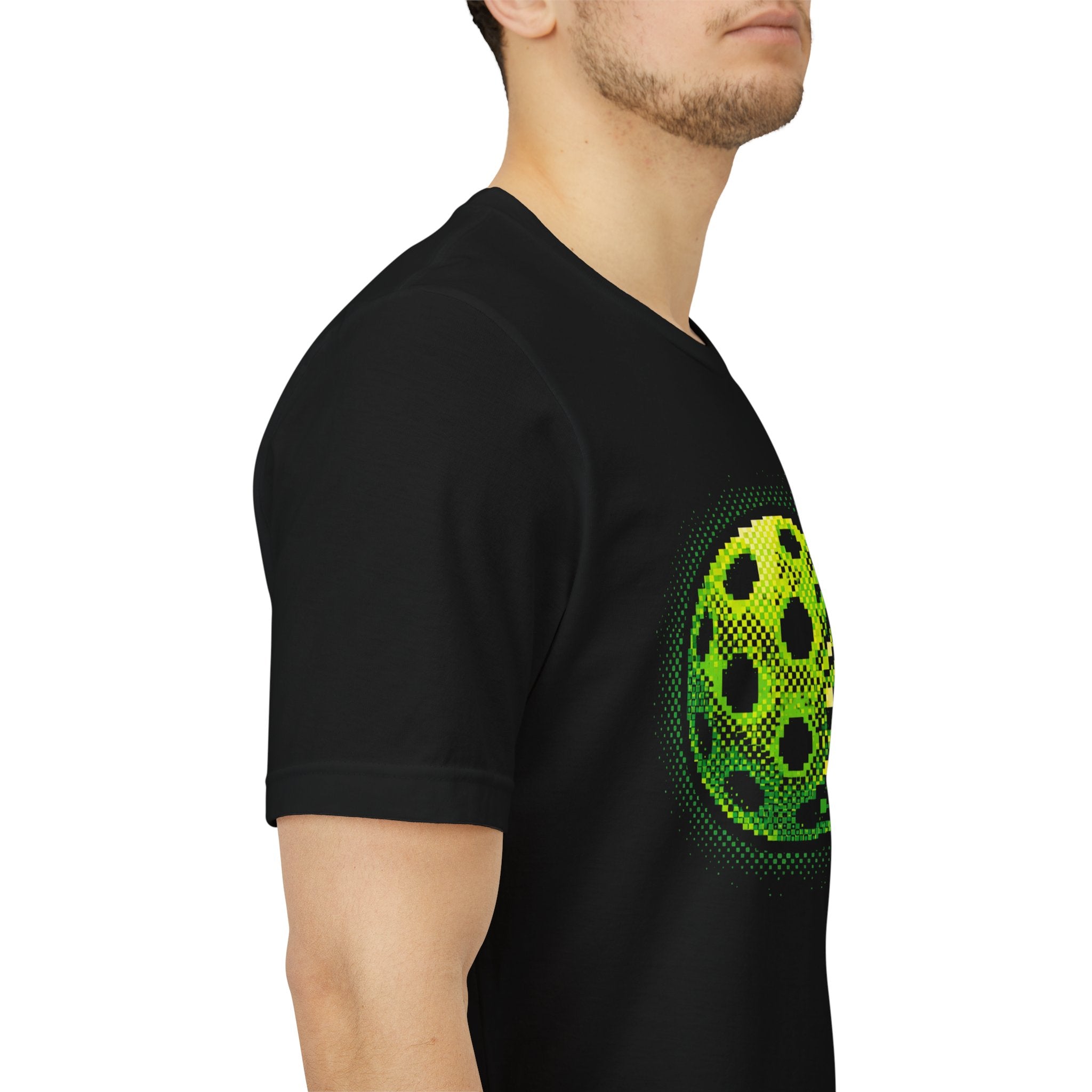 Green Matrix Burst Pickleball T-Shirt with retro court graphic, casual short-sleeve tee by Printify