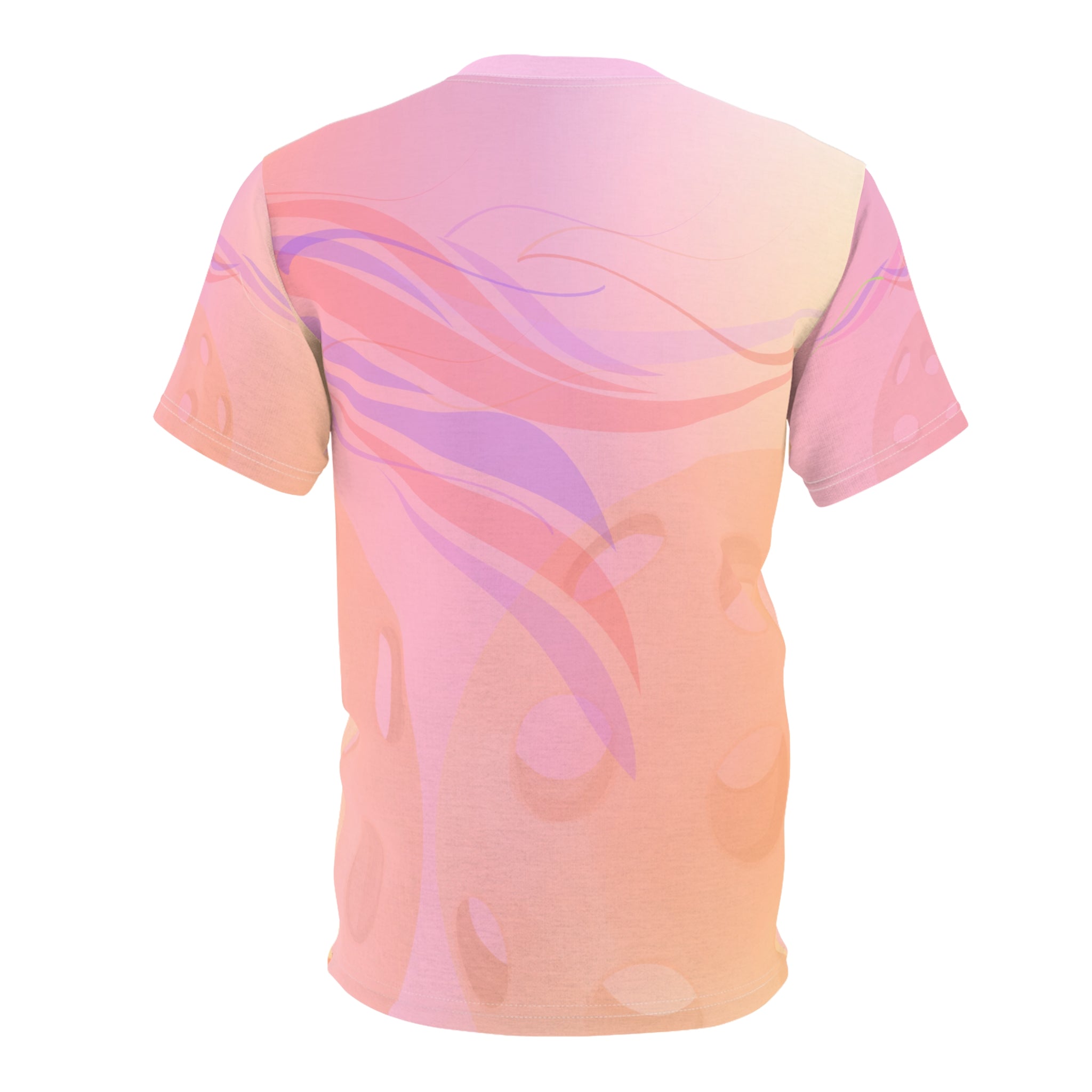 All-over print July Sunset Pickleball Tee, moisture-wicking unisex T-shirt by Printify featuring vibrant sunset design.