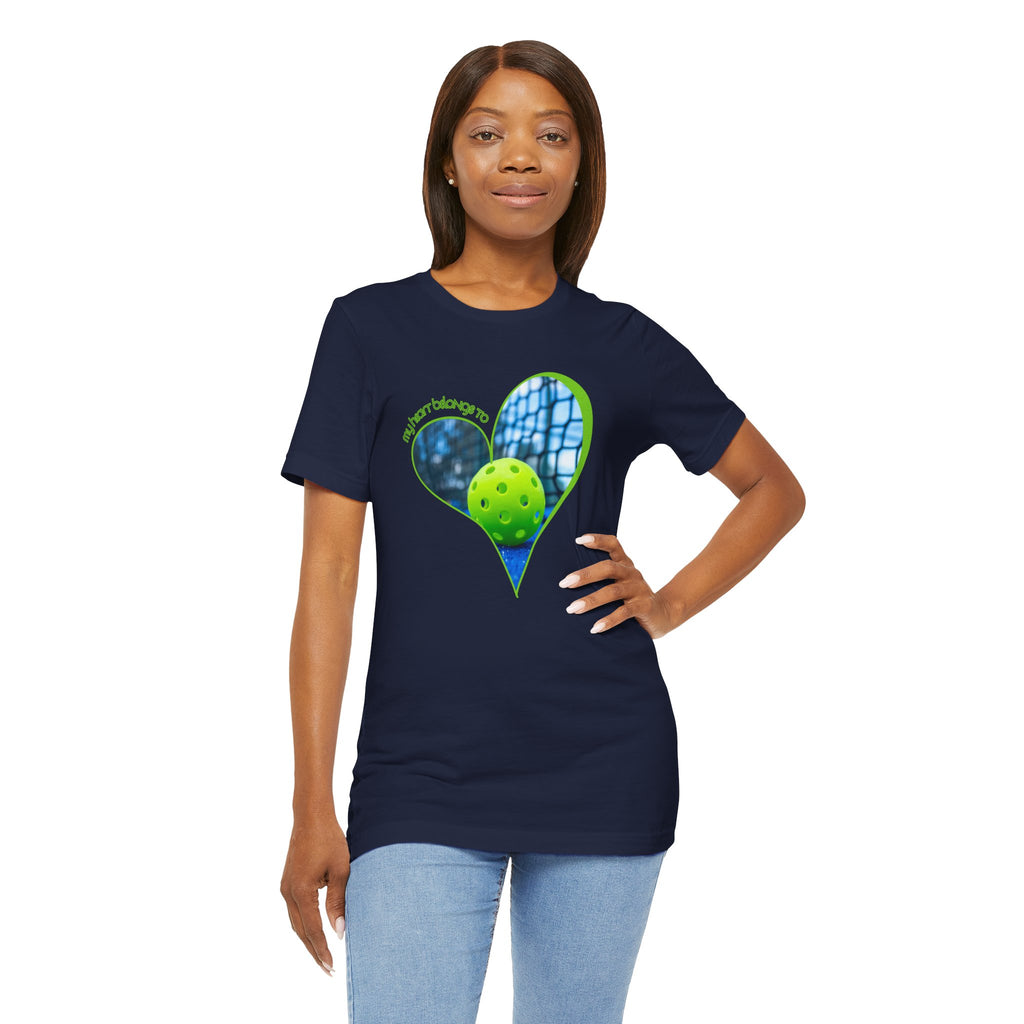 My Heart Belongs to Pickleball T-Shirt for players and fans, featuring a fun pickleball-themed design on a comfortable tee.