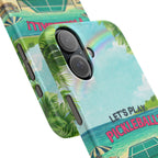 Tropical tough phone case for pickleball players featuring beach court design, protective Printify phone case for smartphones.