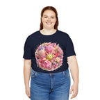 Unisex Peony Pickleball T-shirt made from premium cotton, featuring a vibrant floral peony design on a comfortable, casual tee.