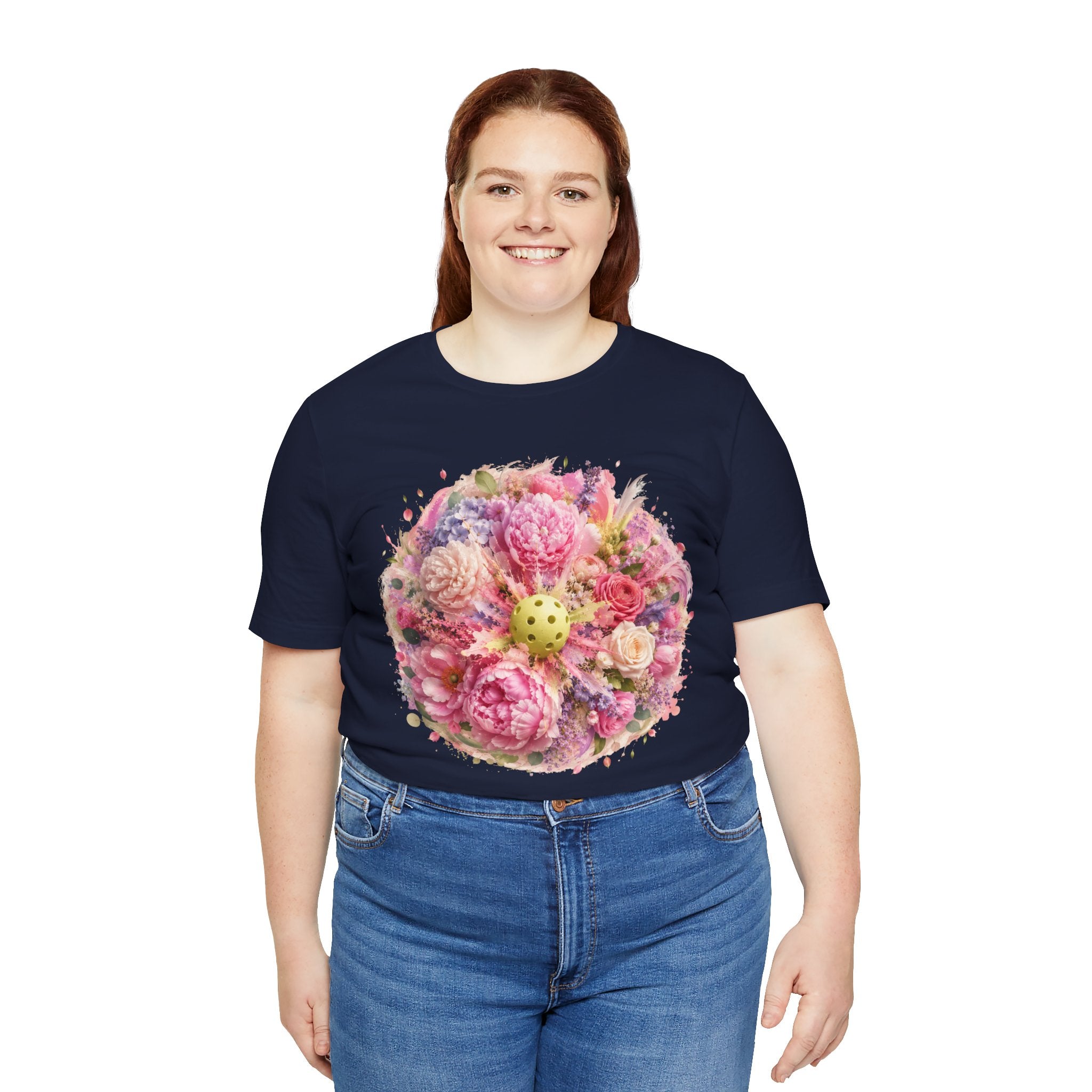Unisex Peony Pickleball T-shirt made from premium cotton, featuring a vibrant floral peony design on a comfortable, casual tee.