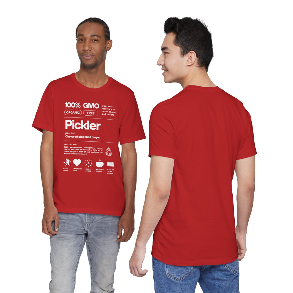 Men's Pickler Funny Definitions T-Shirt by Printify, lightweight white pickleball tee with humorous text design.