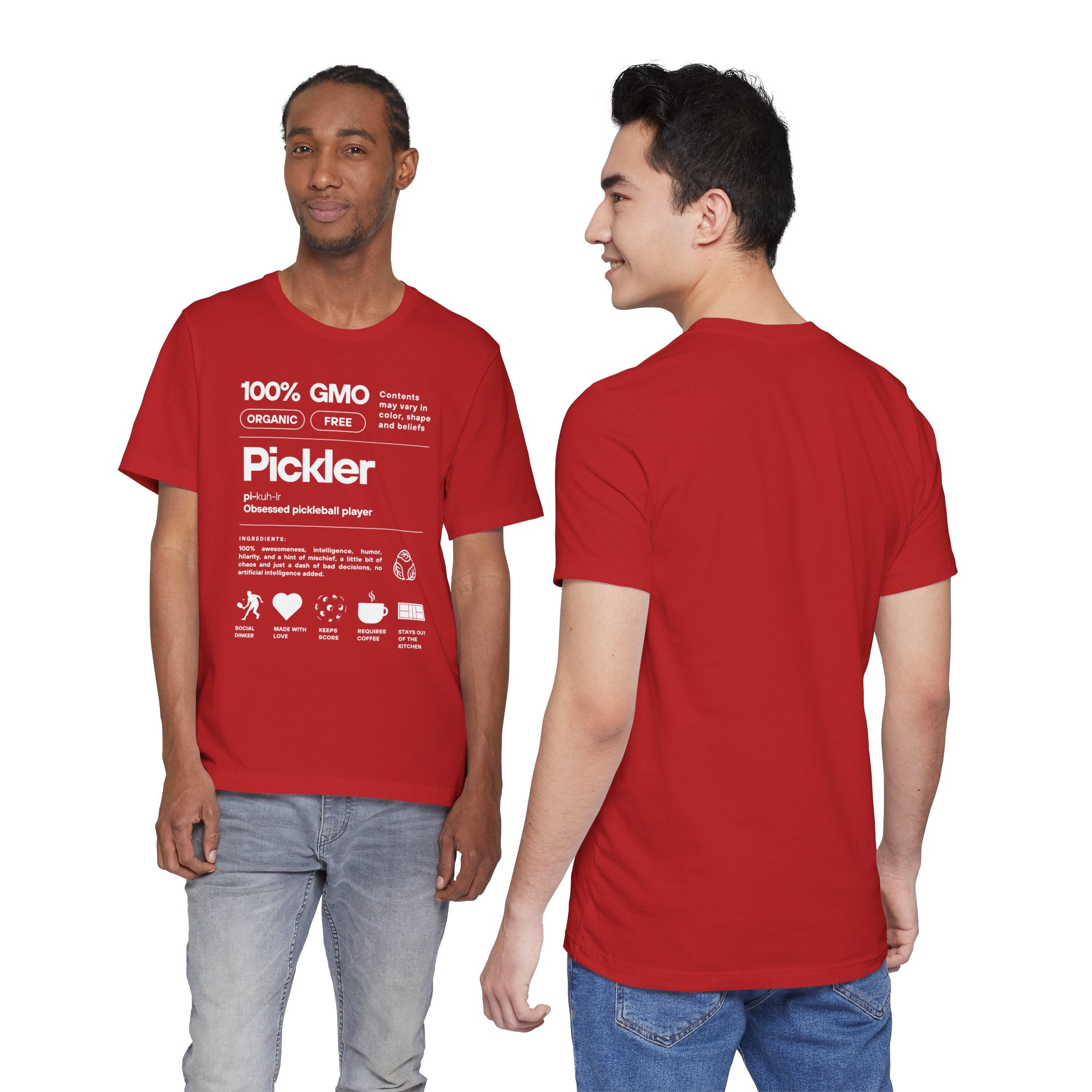 Men's Pickler Funny Definitions T-Shirt by Printify, lightweight white pickleball tee with humorous text design.