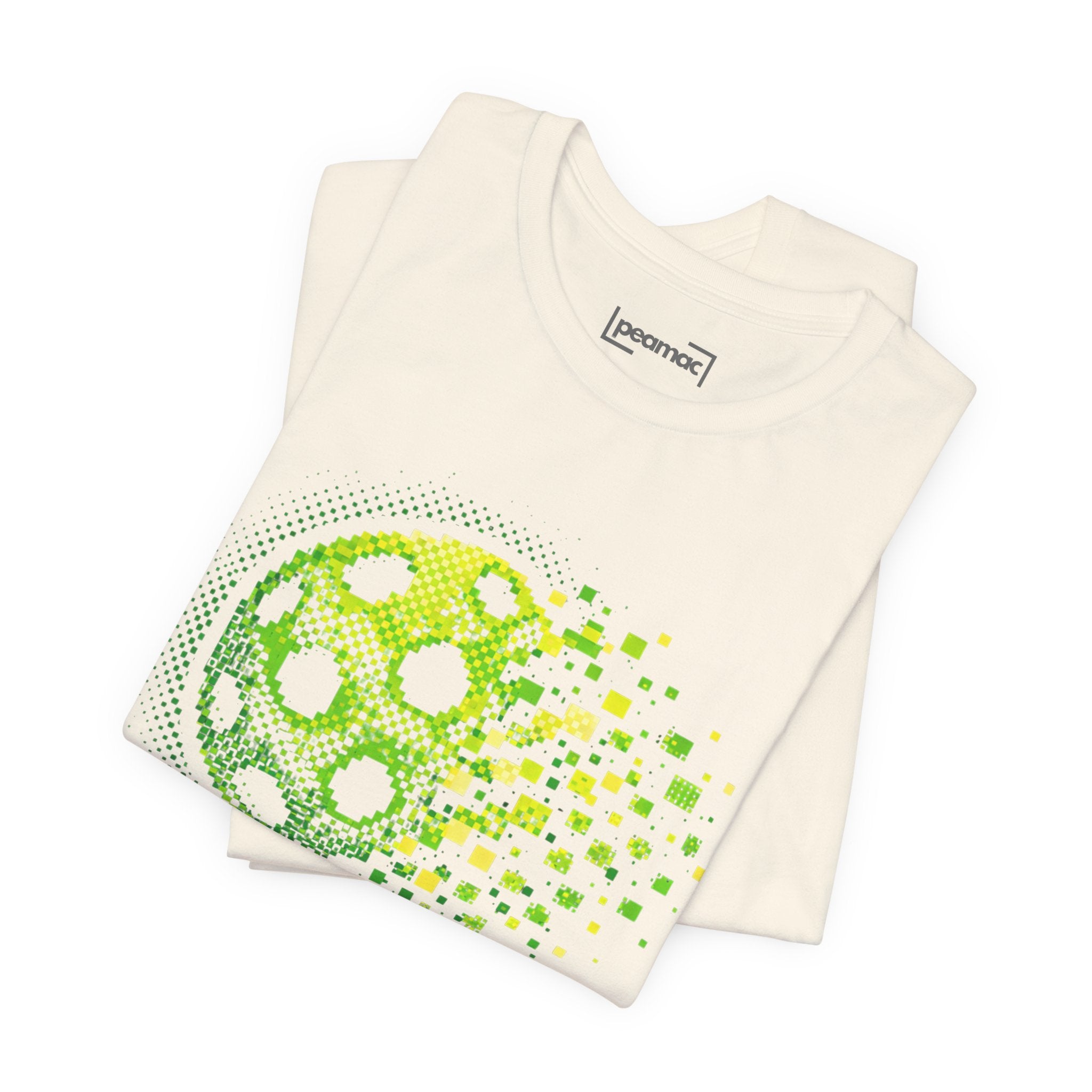 Green Matrix Burst Pickleball tee with retro court graphic, casual T-shirt by Printify, featuring bold, colorful pickleball design.