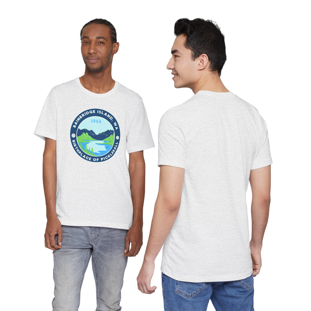 Unisex Bainbridge Island Pickleball T-Shirt with "Birthplace of Pickleball 1965" print, casual cotton tee by Printify.