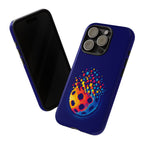 Printify Matrix Burst Pickleball phone case on iPhone, Samsung, and Google Pixel showcasing colorful pickleball design.