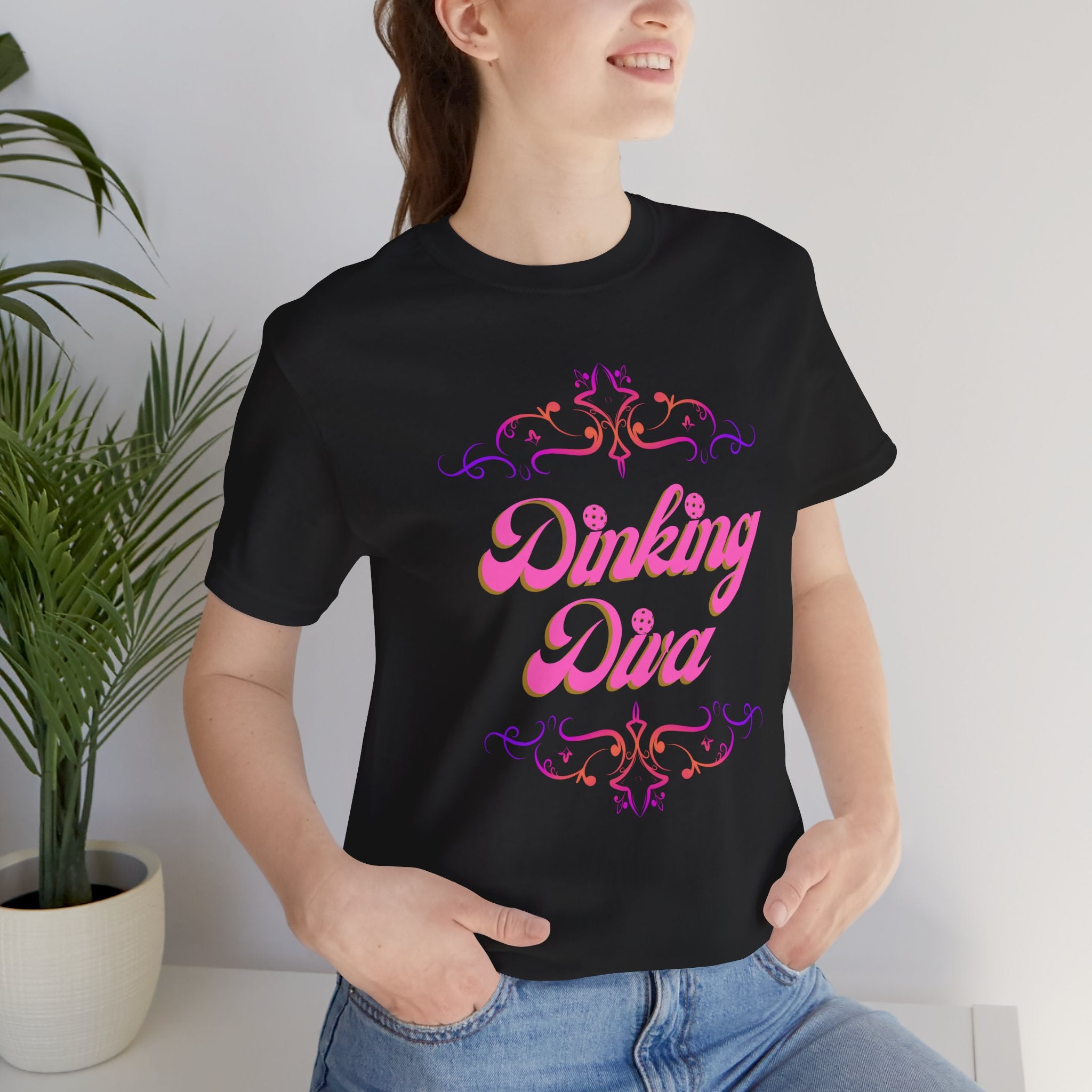Dinking Diva Pickleball Tee, Pink Filigree Design, Soft & Elegant Sports T-shirt, 7 Colors - Unisex sizing - Small to 3XL