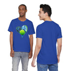 White pickleball T-shirt with "My Heart Belongs to Pickleball" slogan, designed for players and fans, by Printify.