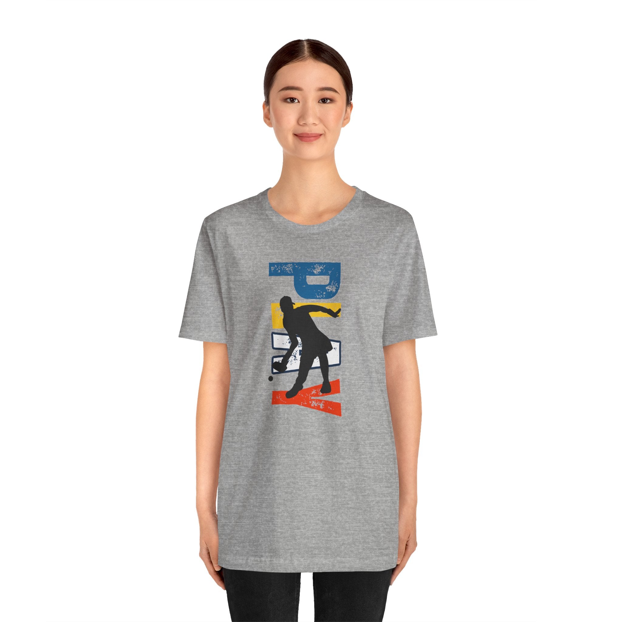 Women's retro-inspired pickleball T-shirt with vertical 'PICKLEBALL' back print, by Printify, casual athletic wear.
