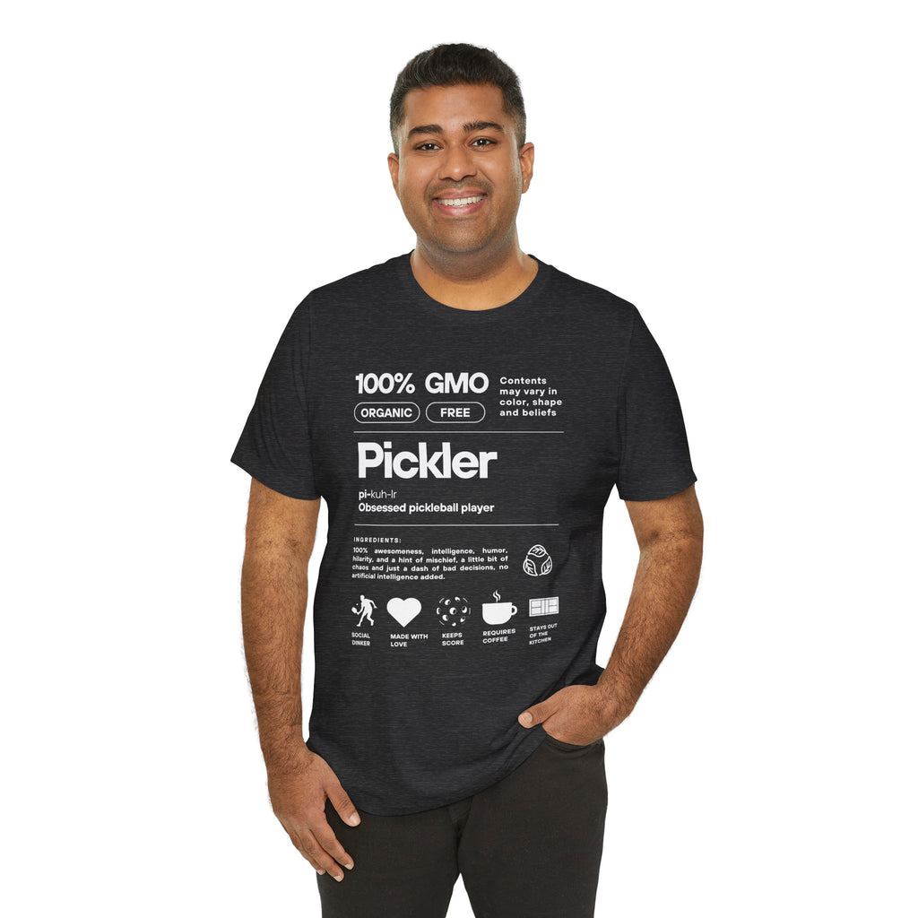 Men's Pickler Funny Definitions T-Shirt featuring white text, lightweight activewear, perfect for pickleball enthusiasts by Printify.