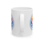 Printify Matrix Burst Pickleball ceramic mug with retro exploding pickleball design, available in 11oz and 15oz sizes.