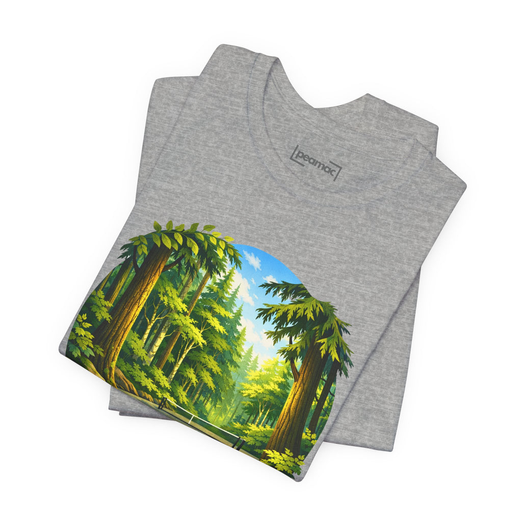 Unisex Hidden Forest Pickleball T-Shirt featuring Bainbridge Island tribute in black with forest graphic print