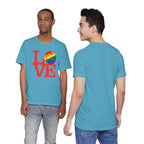 Rainbow LGBTQ2 Pride pickleball T-shirt featuring colorful pride flag design on a comfortable casual tee.