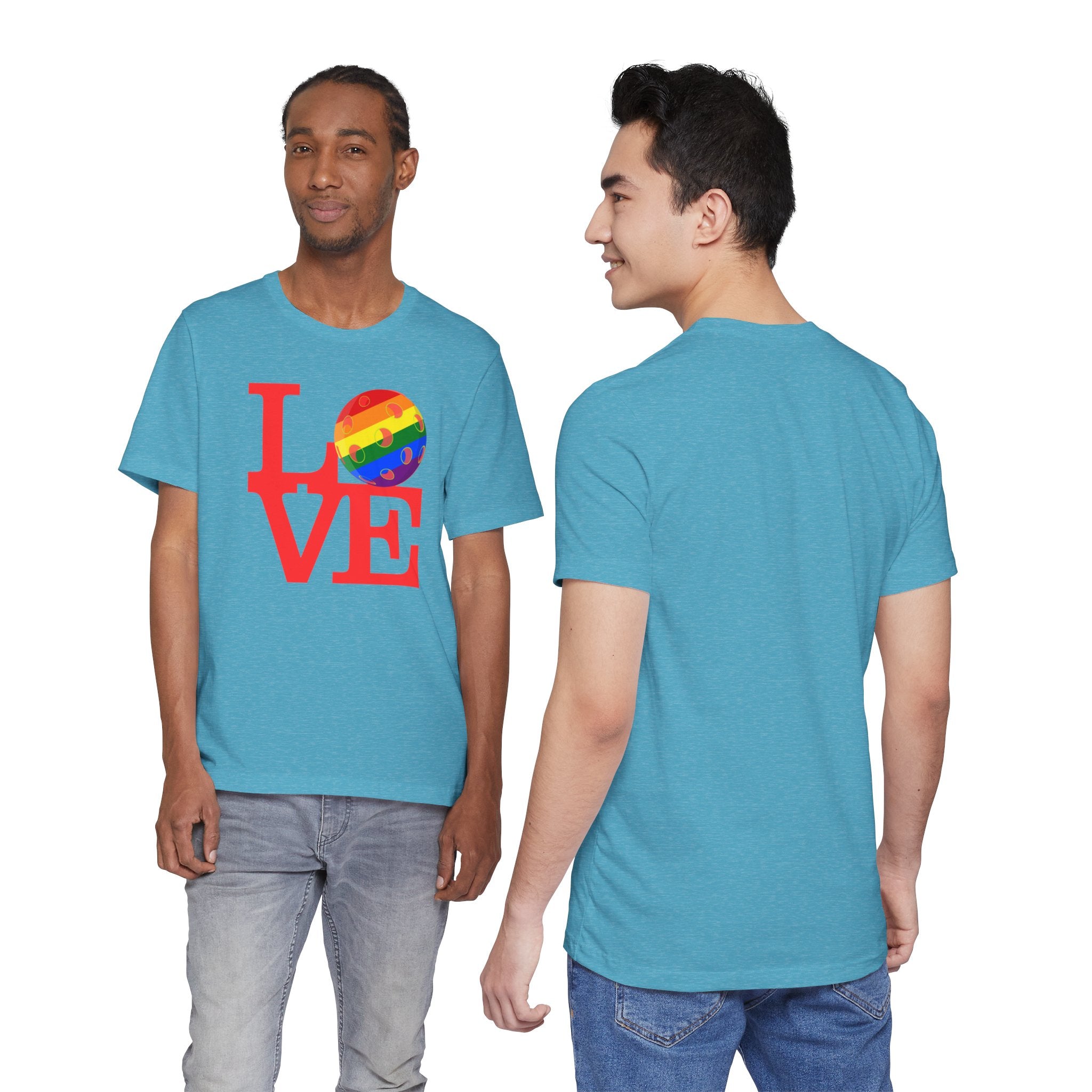 Rainbow LGBTQ2 Pride pickleball T-shirt featuring colorful pride flag design on a comfortable casual tee.
