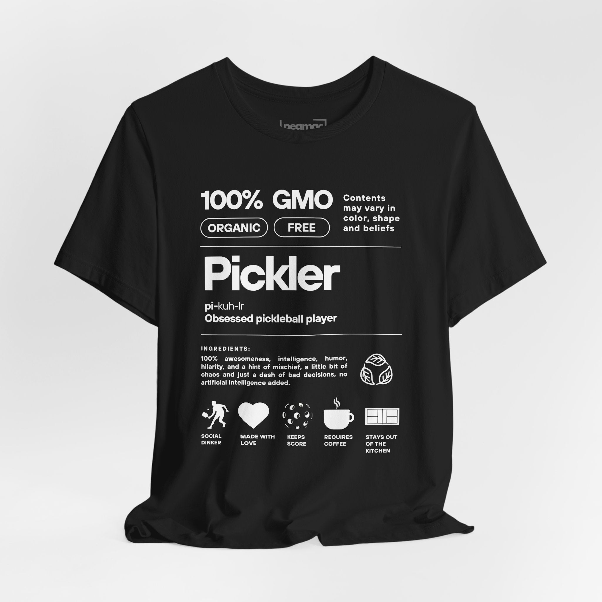 Men's white Pickler Funny Definitions T-Shirt with pickleball-themed text, lightweight activewear by Printify.