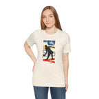 Women's retro-inspired Pickleball T-shirt with vertical 'PICKLEBALL' back print, featuring comfortable casual design by Printify.