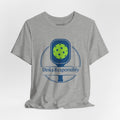 Dinks Responsibly Pickleball T-shirt with paddle and ball graphic, funny pickleball shirt for casual wear.