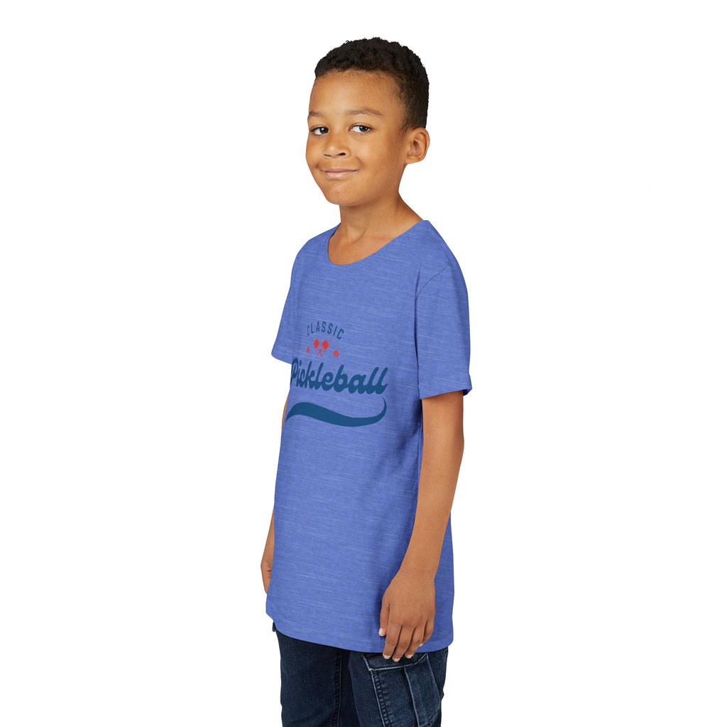 Kids' Retro Pickleball T-shirt by Printify, featuring colorful vintage-inspired design for boys and girls.