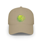 Neon green Matrix Burst pickleball cap by Printify, low profile cotton baseball hat, with curved brim and adjustable strap.