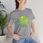 Green Pixelated Pickleball Tee featuring retro court graphic, casual T-shirt style by Printify for pickleball enthusiasts.