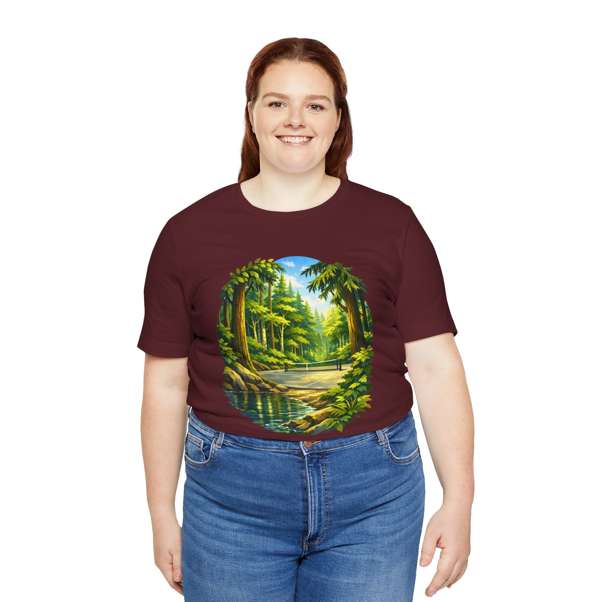 Hidden Forest Pickleball T-Shirt by Printify featuring a Bainbridge Island tribute design, unisex fit, casual cotton style.