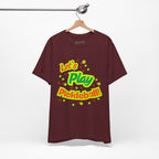 Neon orange and electric green pickleball rally T-shirt with court graphic by Printify, casual athletic wear for active sports.