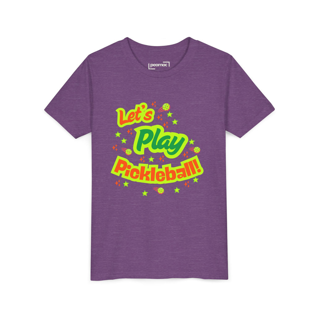 Kids' neon pickleball graphic tee from Printify featuring colorful pickleball design for youth play and casual wear.