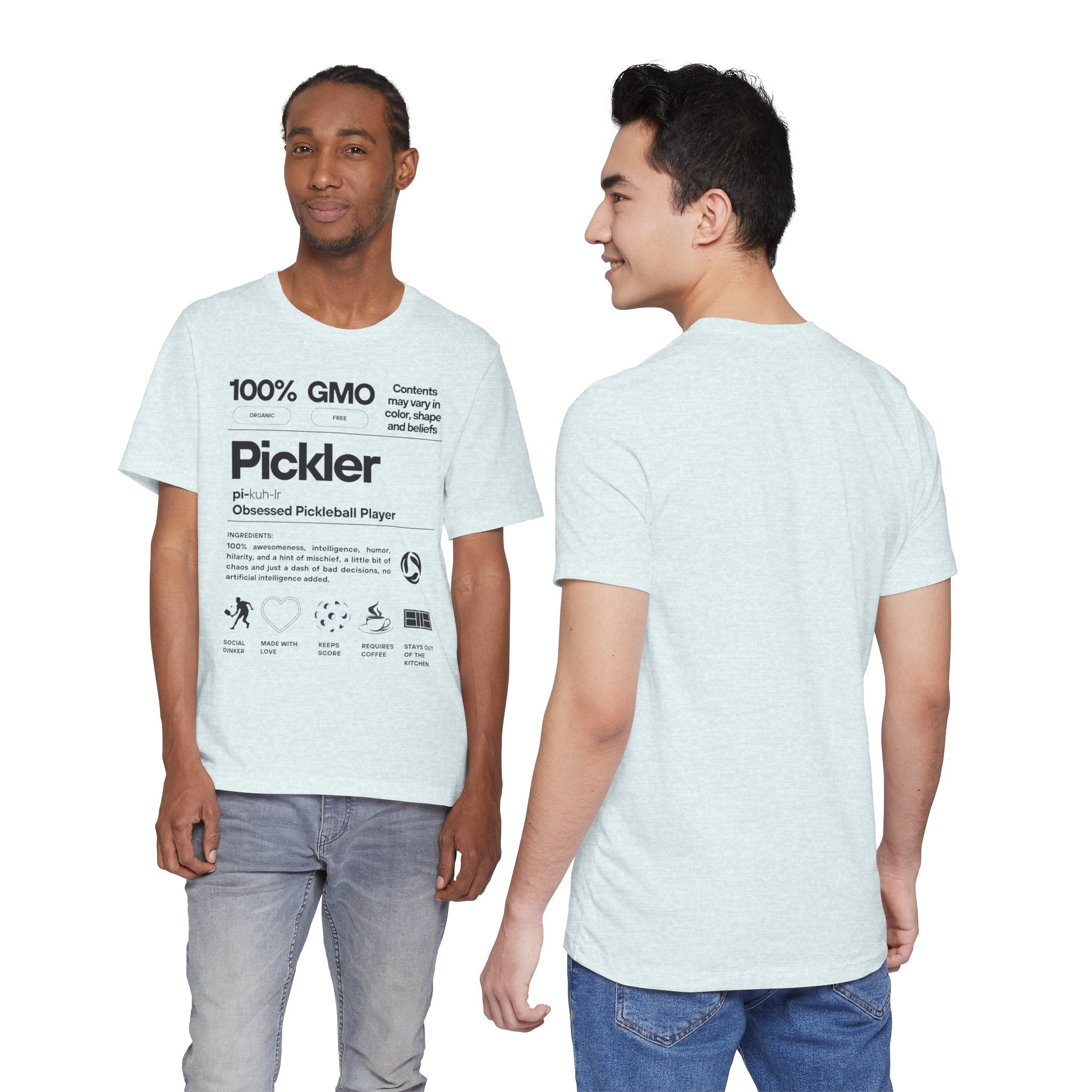 Men's black Pickler Funny Definitions pickleball T-shirt by Printify, lightweight activewear with humorous pickleball text print.