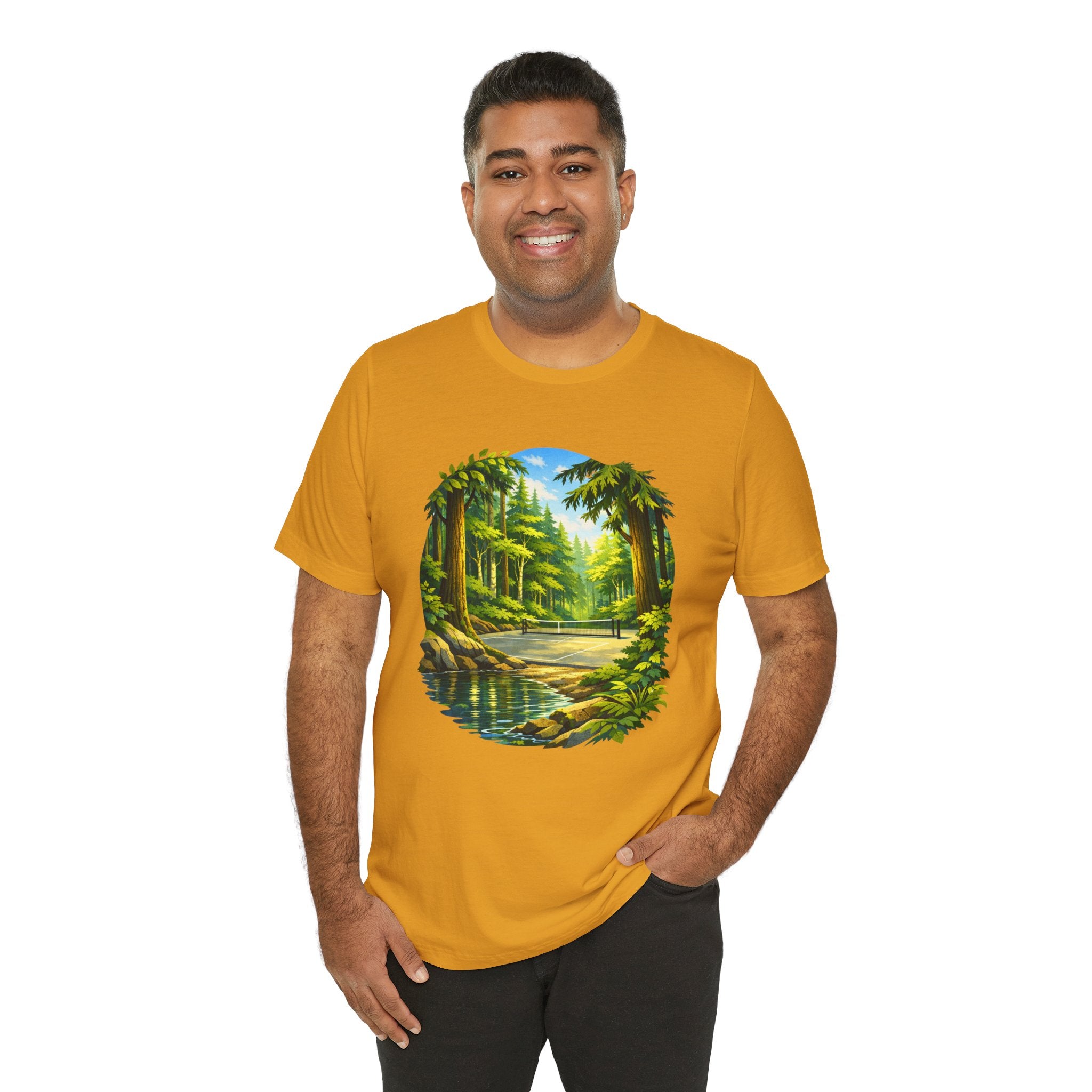 Hidden Forest Pickleball T-Shirt with Bainbridge Island tribute, unisex tee featuring nature-inspired design by Printify.