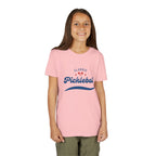 Kids' retro pickleball T-shirt in bright colors with playful print, ideal for boys and girls, by Printify.
