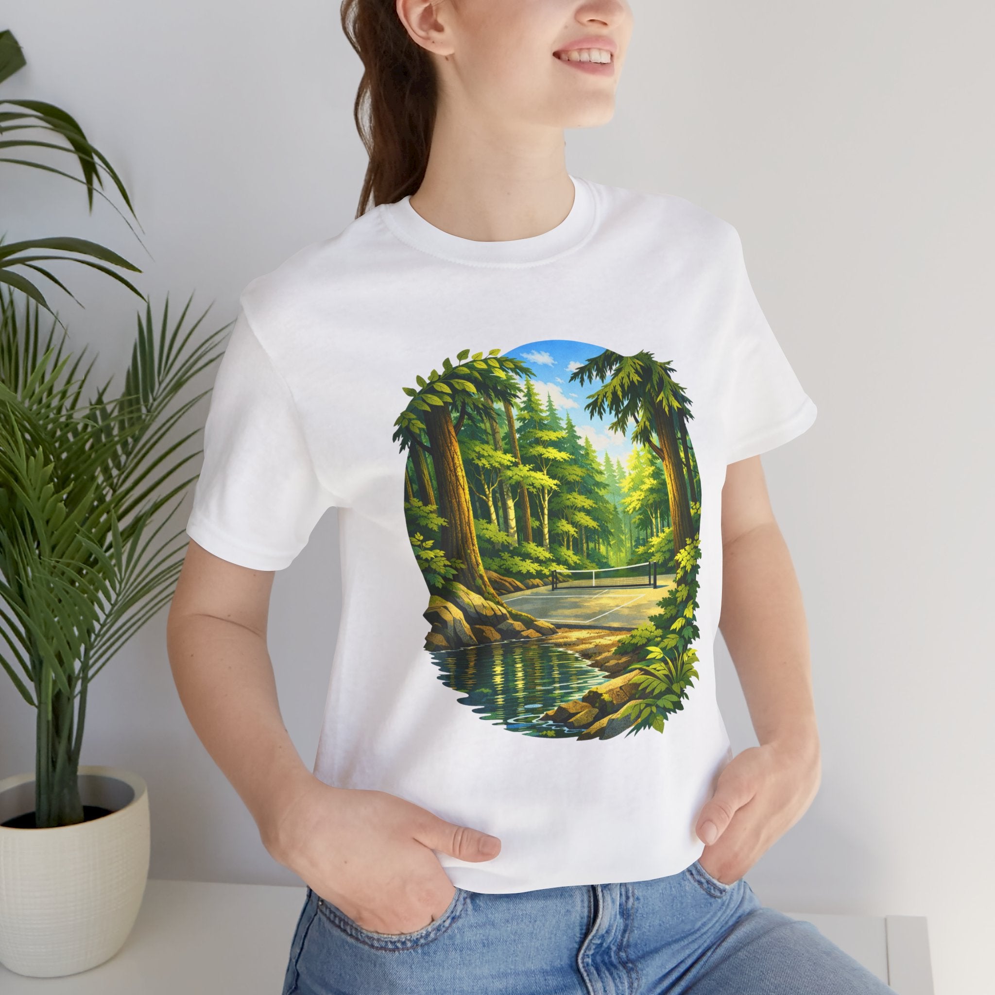 Unisex Hidden Forest Pickleball T-Shirt featuring Bainbridge Island tribute, casual fit, printed by Printify.